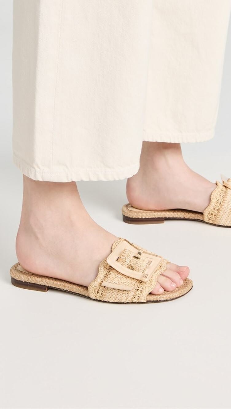 Sam Edelman x Anthropologie Bami Tan Straw Wavy Slide Slip On Sandals 9
